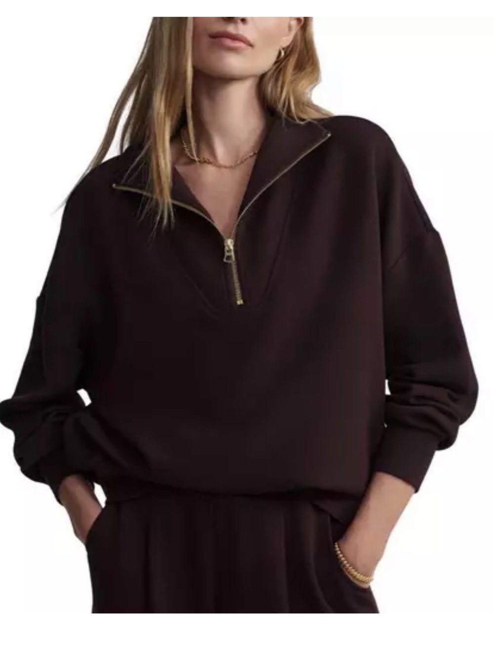 NWOT Varley COFFEE BEAN HAWLEY HALF ZIP PO Size L